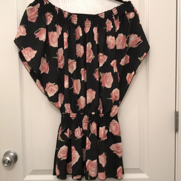 Black with rose off shoulder top - Picture 3 of 5